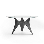 Дизайнерский круглый обеденный стол стеклянный с фигурным подстольем из цемента ARC Dining Table варинант исполнения - 8 | Loft Concept в Тюмени