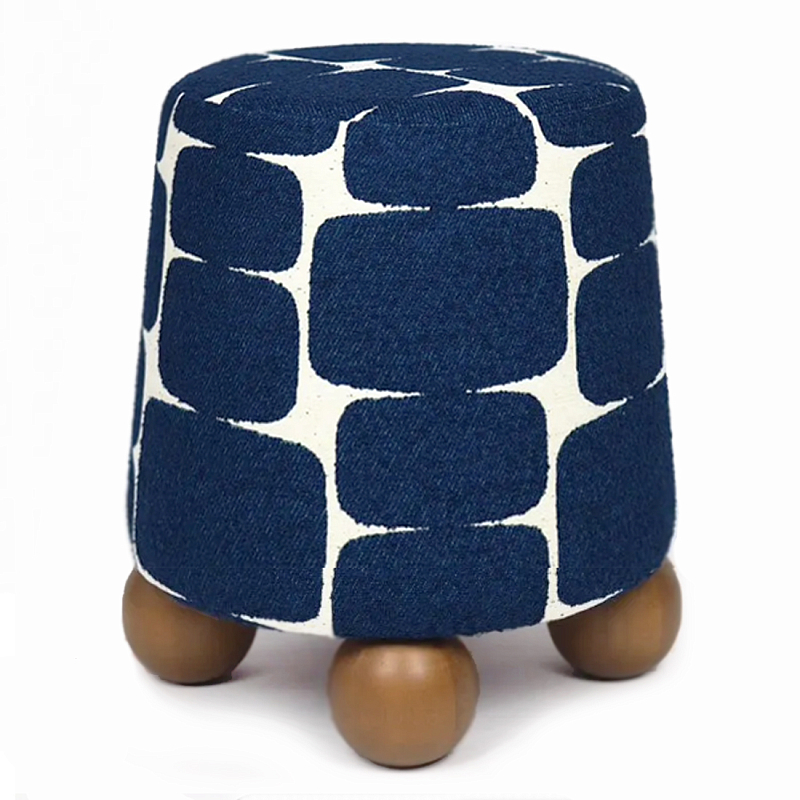 Пуф Wakonda с Круглыми  ножками Синий орнамент  Белый Темно-синий Коричневый в Тюмени | Loft Concept 