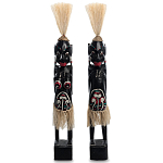 Комплект из 2-х деревянных статуэток Asmat Straw Headdress Statuettes Black Turquoise варинант исполнения - 5 | Loft Concept в Тюмени