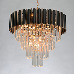 Люстра из черного металла с многоярусными подвесками из прозрачного хрусталя на золотой цепи Empire Black Chandelier Crystal варинант исполнения - 3 | Loft Concept в Тюмени