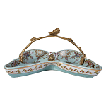 Блюдо из голубого фарфора с бронзовой ручкой в виде ветки Blue Garden варинант исполнения - 2 | Loft Concept в Тюмени