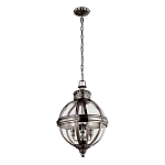 Подвесной светильник с прозрачным стеклянным плафоном в форме шара цвета никеля в индустриальном стиле на цепи 3 лампы Feiss варинант исполнения - 2 | Loft Concept в Тюмени