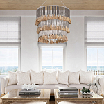 Люстра трехъярусная с декором из круглых деревянных бусин с кисточками Gray Brown Wooden Beads Chandelier варинант исполнения - 5 | Loft Concept в Тюмени