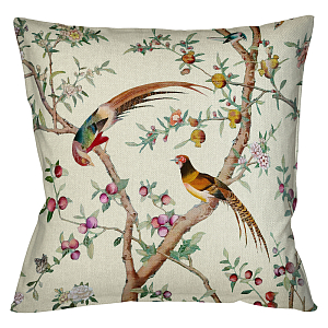 Подушка декоративная с изображением птиц в саду Beige Chinoiserie Birds in the Peach Orchard Cushion