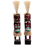 Комплект из 2-х деревянных статуэток Asmat Straw Headdress Statuettes Red Turquoise Tattoo варинант исполнения - 1 | Loft Concept в Тюмени