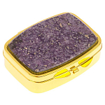 Таблетница карманная прямоугольная с 2-мя отделениями с зеркалом и накладкой из натурального камня Флюорит Gold Stone Pillboxes варинант исполнения - 1 | Loft Concept в Тюмени