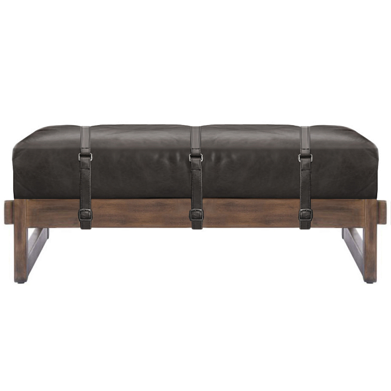 Банкетка Duncan винтажная черная кожа Черный Коричневый в Тюмени | Loft Concept 