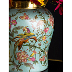 Ваза округлой формы из фарфора с рисунком и бронзовой крышкой Turquoise Blooming Garden варинант исполнения - 3 | Loft Concept в Тюмени