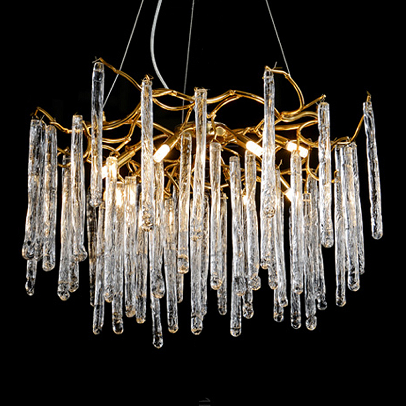 Люстра на подвесе с каркасом из металла и прозрачными подвесками из стекла Droplet Chandelier Золотой Прозрачный Люстра на подвесе с каркасом из металла и прозрачными подвесками из стекла Droplet Chandelier Золотой Прозрачный в Тюмени | Loft Concept