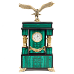 Часы настольные из натурального камня Малахит с декором в виде орла Eagle Stone Clock варинант исполнения - 1 | Loft Concept в Тюмени
