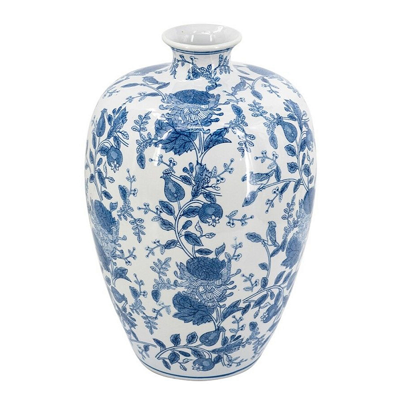 Ваза фарфоровая с узким горлышком и синими цветочными мотивами Independence Голубой Белый в Тюмени | Loft Concept 