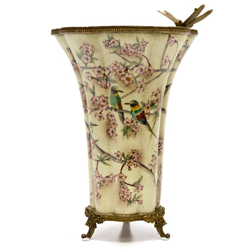 Фарфоровая ваза Vase Birds in Sakura Бежевый Бронза Фарфоровая ваза Vase Birds in Sakura Бежевый Бронза в Тюмени | Loft Concept