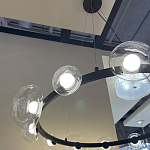 Люстра подвесная круглая с 12-ю прозрачными куполообразными плафонами и черным металлическим основанием Flos Wireline Lighting варинант исполнения - 6 | Loft Concept в Тюмени