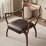 Стул деревянный с мягким сиденьем из коричневой натуральной кожи Moon Walnut Furniture варинант исполнения - 5 | Loft Concept в Тюмени