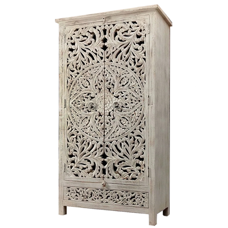 Шкаф с орнаментом ручная резьба из дерева Indian Antique Furniture Серый Шкаф с орнаментом ручная резьба из дерева Indian Antique Furniture Серый в Тюмени | Loft Concept