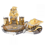 Икорница со стопками с декором "Рыбак с санями" с гравировкой на подставке из натуральных камней Агат Мрамор Decorative Cavair Dishes варинант исполнения - 1 | Loft Concept в Тюмени