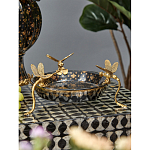 Блюдо черного цвета из фрафора на бронзовых ножках в виде стрекоз Eden Garden варинант исполнения - 3 | Loft Concept в Тюмени