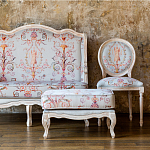 Мягкая банкетка из массива бука серая с растительным орнаментом Raffael Grey Floral Banquette варинант исполнения - 7 | Loft Concept в Тюмени