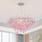 Люстра серебрянная с розовыми стеклянными подвесками в форме капель FAIRYTREE Light варинант исполнения - 1 | Loft Concept в Тюмени