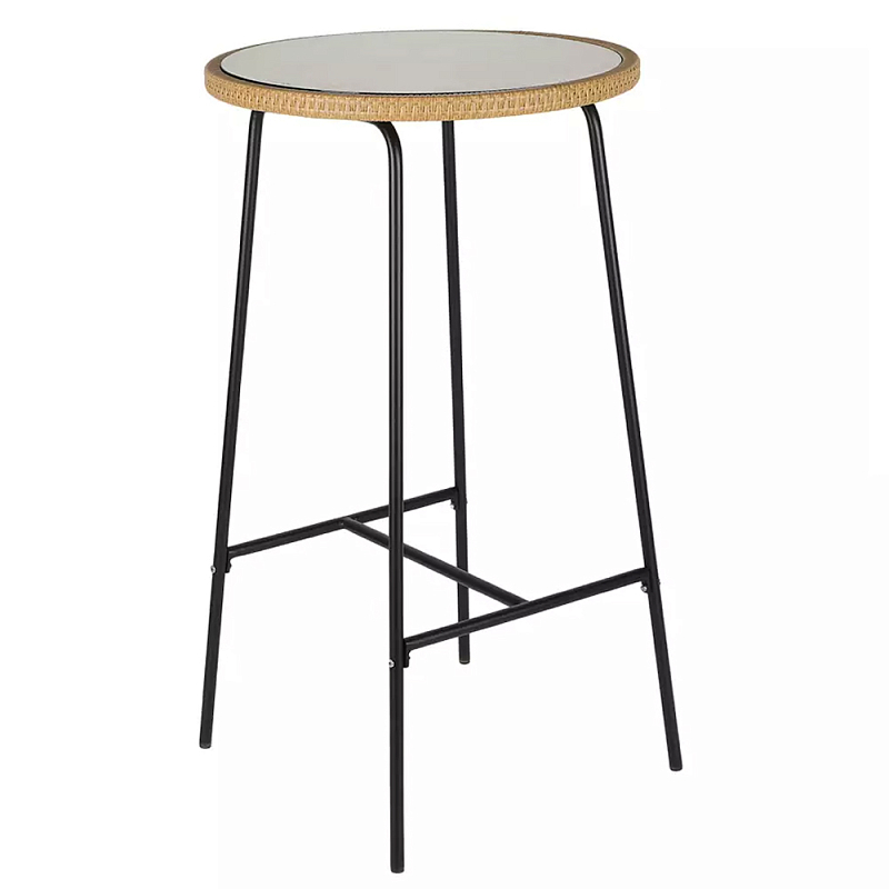 Барный столик с круглой плетеной столешницей Wicker Table Top Черный Бежевый Барный столик с круглой плетеной столешницей Wicker Table Top Черный Бежевый в Тюмени | Loft Concept