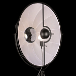 Торшер в виде прожектора с круглым тканевым абажуром на треноге черного цвета Radiance Éclat варинант исполнения - 5 | Loft Concept в Тюмени