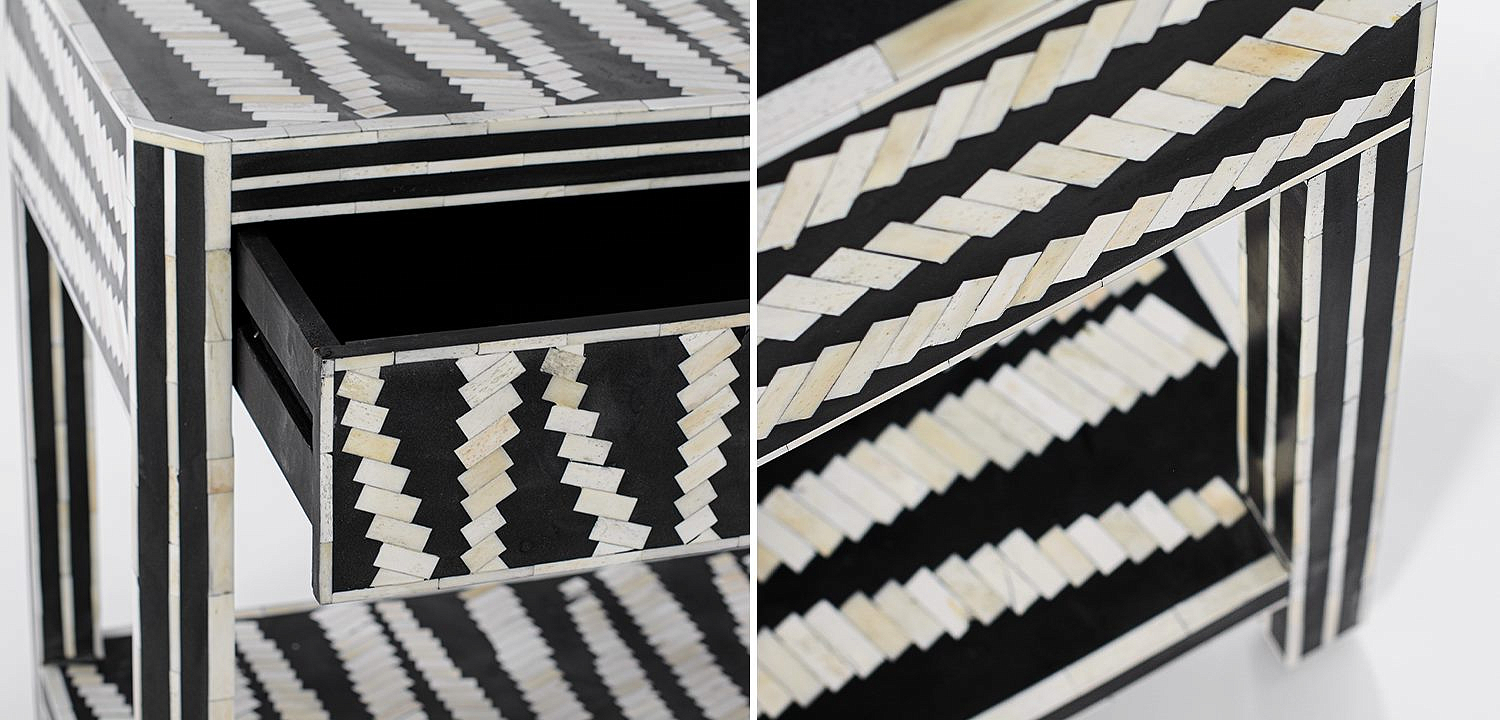 Тумбочка Black&white Indian Bone Inlay nightstand Тумбочка Black&white Indian Bone Inlay nightstand - Loft-Concept в Тюмени