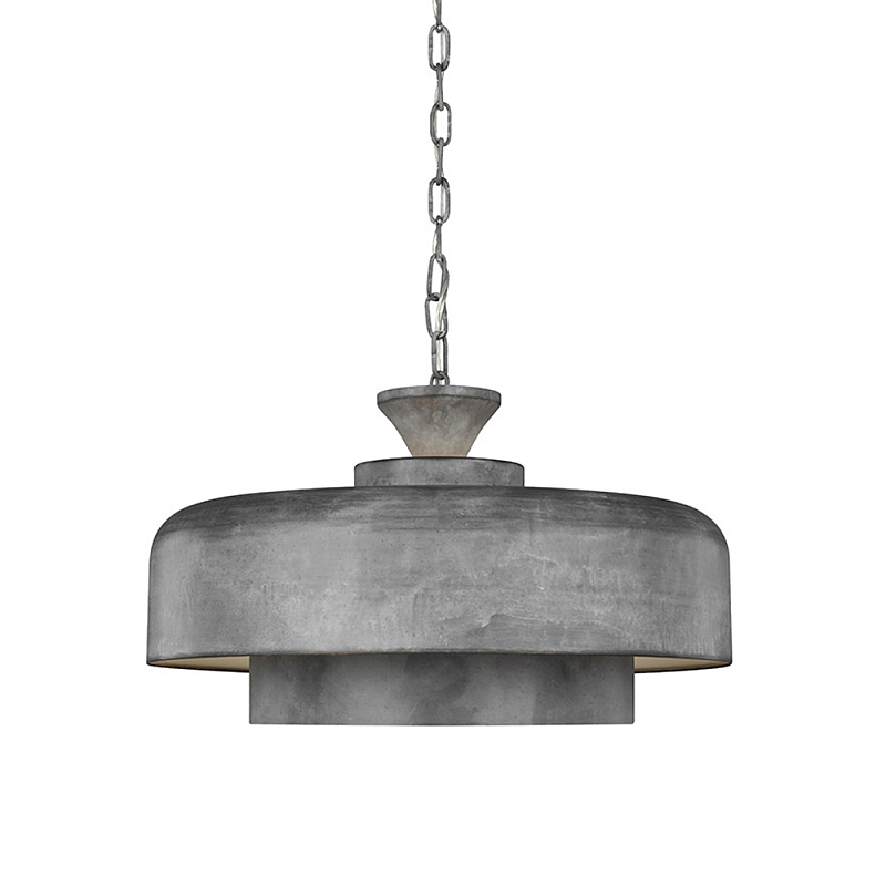 Подвесной светильник с массивным круглым стальным плафоном серого цвета в индустриальном стиле на цепи Feiss Цинк Графит в Тюмени | Loft Concept 
