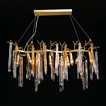 Люстра линейная золотого цвета с декоративными ветвями и длинными стеклянными подвесками в форме сосулек Droplet Chandelier варинант исполнения - 2 | Loft Concept в Тюмени