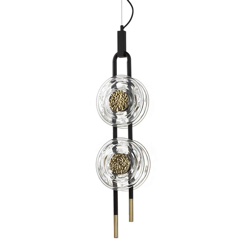 Подвесной светильник с 2-мя прозрачными стеклянными плафонами и золотистыми центральными вставками Virelia  Черный Прозрачное Стекло Золотой в Тюмени | Loft Concept 