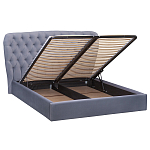 Кровать двуспальная серая с основанием из массива дерева с мягким изголовьем Velour Beds варинант исполнения - 2 | Loft Concept в Тюмени