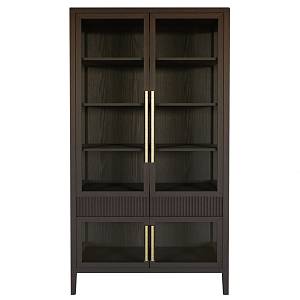 Витрина Primo со стеклянными фасадами и 2 ящиками Темный орех