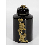 Банка с крышкой из фарфора с бронзовым цветочным элементом Eden Garden варинант исполнения - 3 | Loft Concept в Тюмени