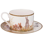 Чайная пара из фарфора с изображением собаки и зайцев 300 мл Hunting Porcelain Collection варинант исполнения - 1 | Loft Concept в Тюмени