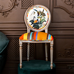 Стул бежевый в разноцветную полоску из натурального бука с изображением птиц и цветов Blooming Birds Colorful Stripes Chair варинант исполнения - 10 | Loft Concept в Тюмени