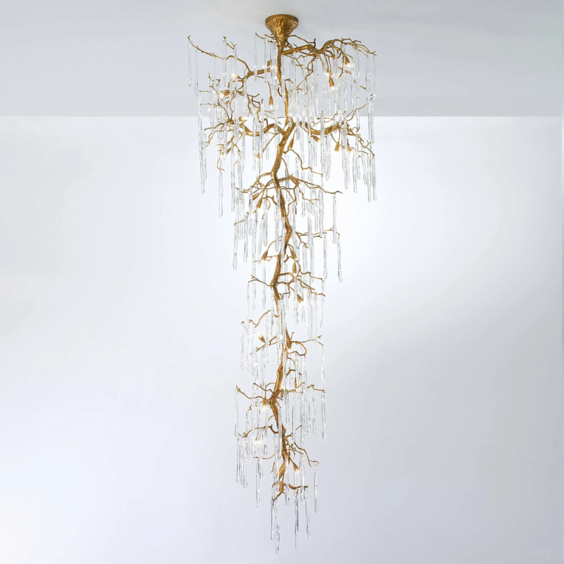 Люстра большая каскадная с прозрачными подвесками в форме капель Droplet Chandelier Золотой Прозрачный Люстра большая каскадная с прозрачными подвесками в форме капель Droplet Chandelier Золотой Прозрачный в Тюмени | Loft Concept
