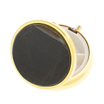 Таблетница карманная круглая с 3-мя отделениями с зеркалом и накладкой из натурального камня Соколиный глаз Gold Stone Pillboxes варинант исполнения - 2 | Loft Concept в Тюмени