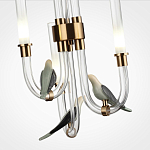 Подвесной светильник с 3-мя прозрачными изогнутыми трубками и декоративными птичками Ganthea варинант исполнения - 5 | Loft Concept в Тюмени