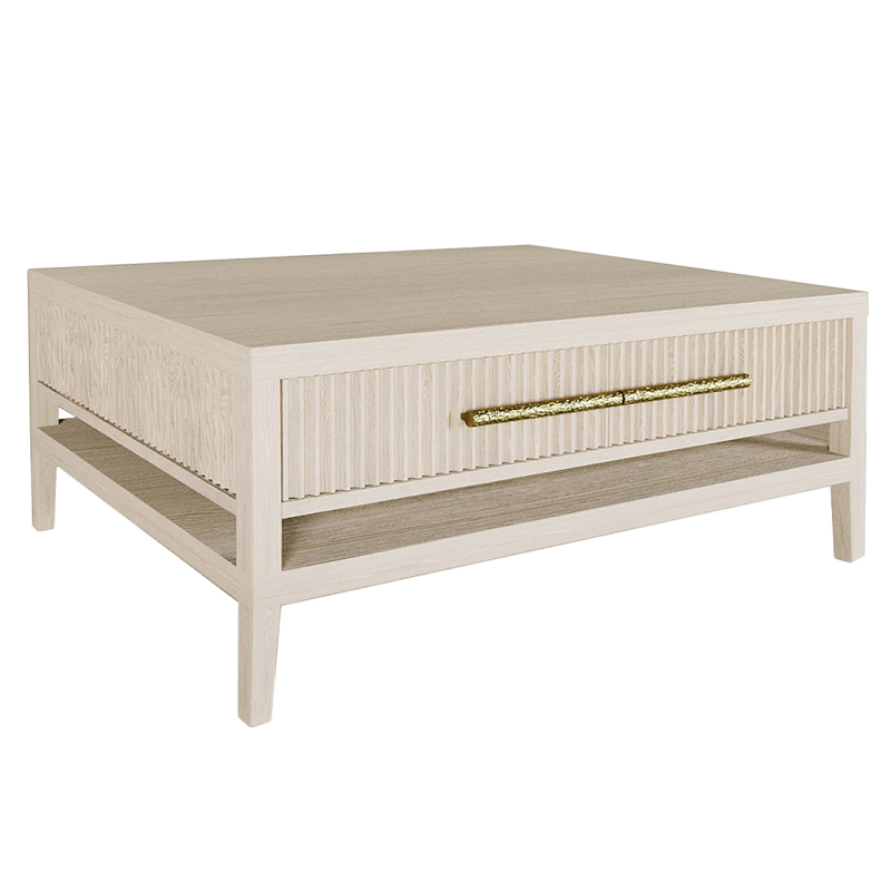 Кофейный стол Primo с двумя ящиками Светлый дуб Древесина Золотой в Тюмени | Loft Concept 