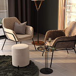 Банкетка круглая бежевый велюр на 4-х металлических ножках черного цвета SANJAY варинант исполнения - 5 | Loft Concept в Тюмени