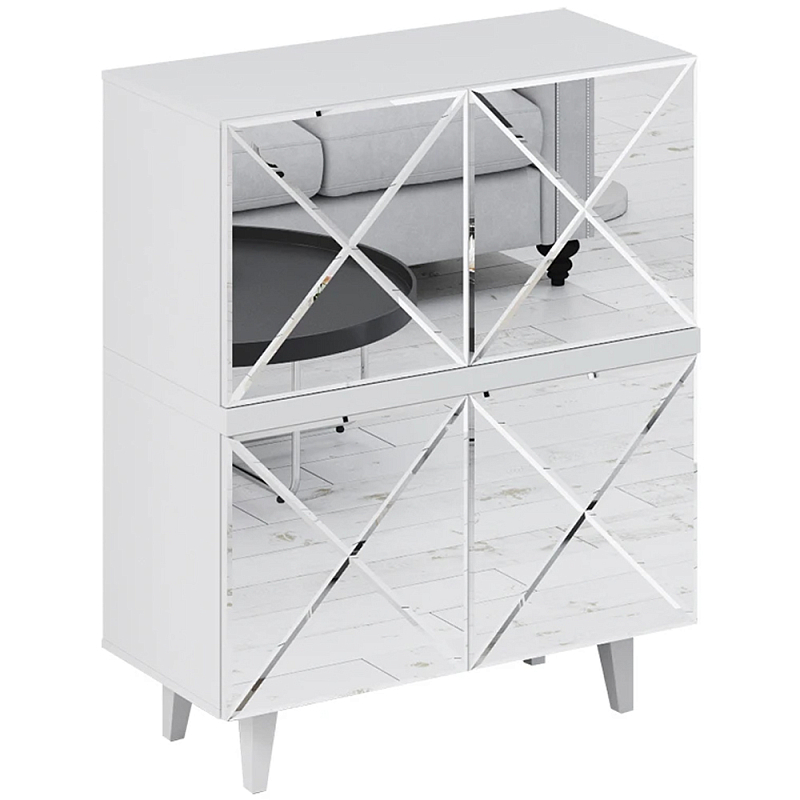 Буфет с зеркальными дверцами Arden Cabinet Белый Черный Зеркало Буфет с зеркальными дверцами Arden Cabinet Белый Черный Зеркало в Тюмени | Loft Concept