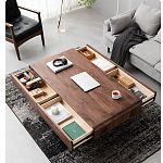 Кофейный стол из массива дерева с выдвижными ящиками Coffee Walnut Table варинант исполнения - 2 | Loft Concept в Тюмени