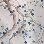 Обои ручная роспись Plum Blossom Inky Hokusai on Sterling Silver gilded silk варинант исполнения - 1 | Loft Concept в Тюмени