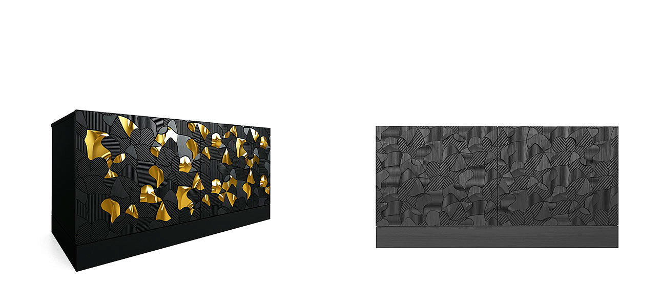 Комод малый инкрустированный золотым орнаментом Wooden Petals Gold Комод малый инкрустированный золотым орнаментом Wooden Petals Gold - Loft-Concept в Тюмени