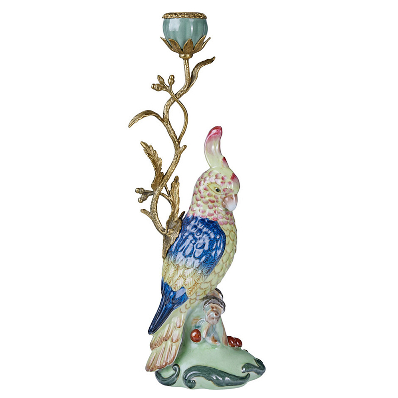 Подсвечник в образе попугая из фарфора с бронзовыми элементами Eden Garden Мульти Бронза в Тюмени | Loft Concept 