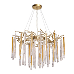 Люстра подвесная золотого цвета с разветвленными ветвями и прозрачными стеклянными подвесками Droplet Chandelier варинант исполнения - 2 | Loft Concept в Тюмени