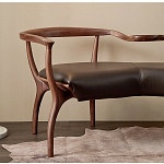 Кушетка с деревянным каркасом и сиденьем из коричневой натуральной кожи Moon Walnut Furniture варинант исполнения - 1 | Loft Concept в Тюмени