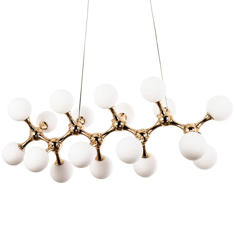 Линейная люстра с плафонами из стеклянных шаров Pearls Suspension Linear Gold Chandelier Глянцевое золото Белый матовый Линейная люстра с плафонами из стеклянных шаров Pearls Suspension Linear Gold Chandelier Глянцевое золото Белый матовый в Тюмени | Loft Concept