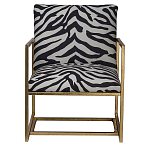 Кресло с металлическим золотистым каркасом и мягкой обивкой с чёрно-белым принтом зебры Wild animals варинант исполнения - 1 | Loft Concept в Тюмени