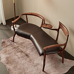 Кушетка с деревянным каркасом и сиденьем из коричневой натуральной кожи Moon Walnut Furniture варинант исполнения - 7 | Loft Concept в Тюмени