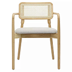 Стул обеденный с мягким сиденьем и спинкой из плетеного ротанга Wood and Textile Chair варинант исполнения - 1 | Loft Concept в Тюмени